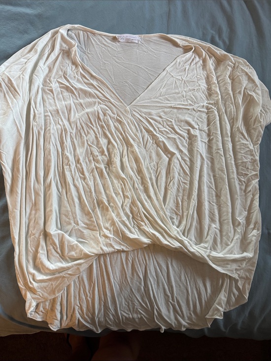 Double Zero Tops - Double Zero Cream V-Neck Draped Wrap Blouse